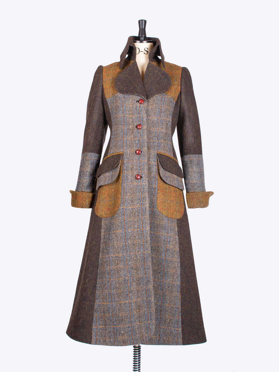 Sara Tiara Harris Tweed Long Patch Coat