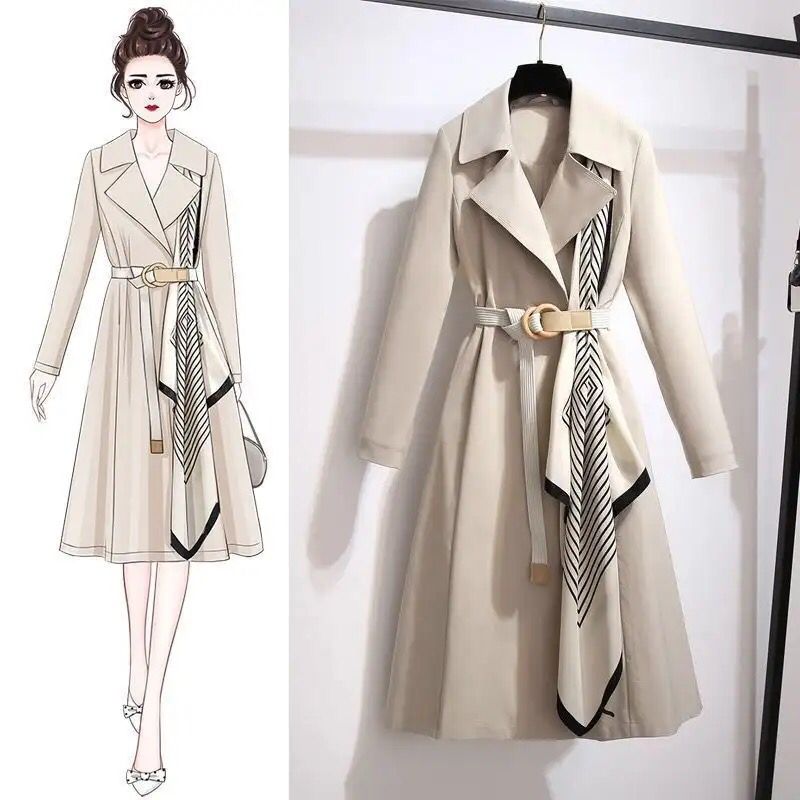 Spring Women's New Belt Long Trench Coat Thin style Fashion Windbreakers Casual and Temperament B-27184