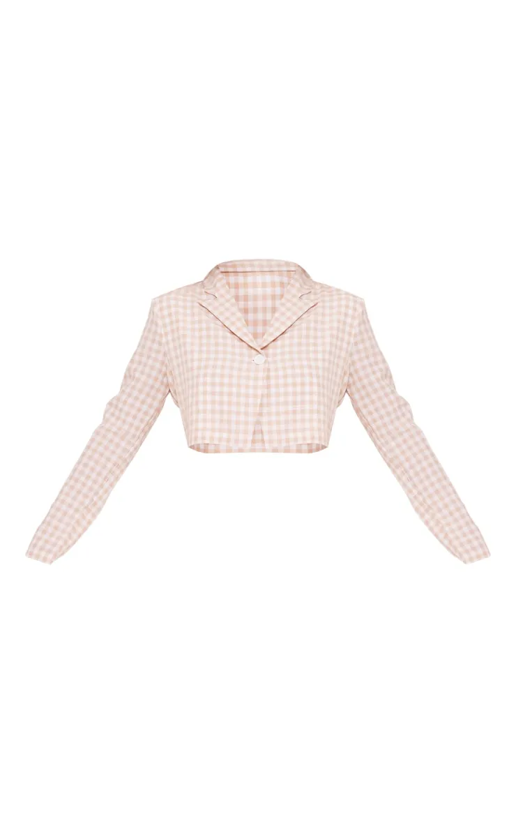 Stone Gingham Cropped Blazer | Outerwear