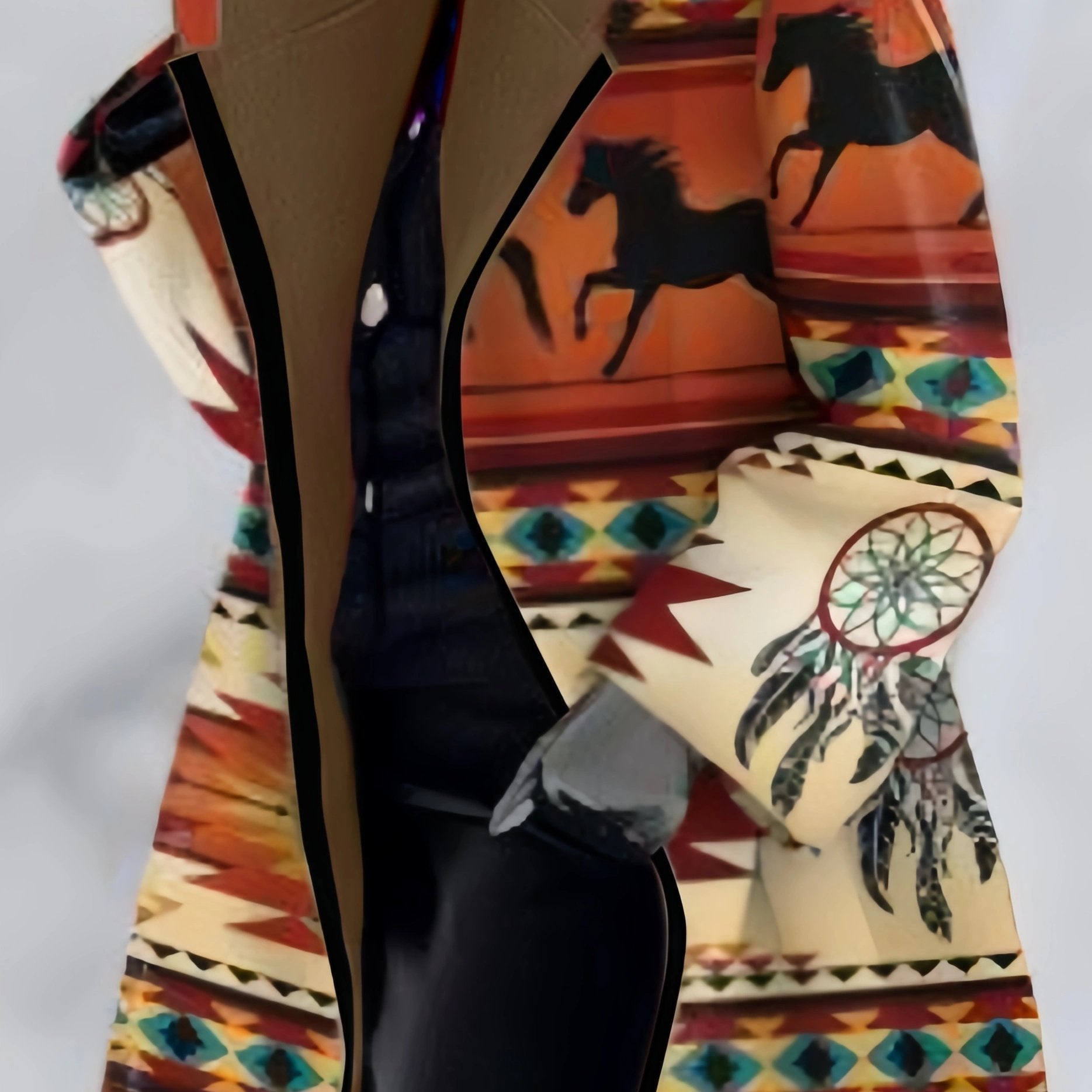 Stylish Plus Size southwestern Coat with Tribal Print Pockets