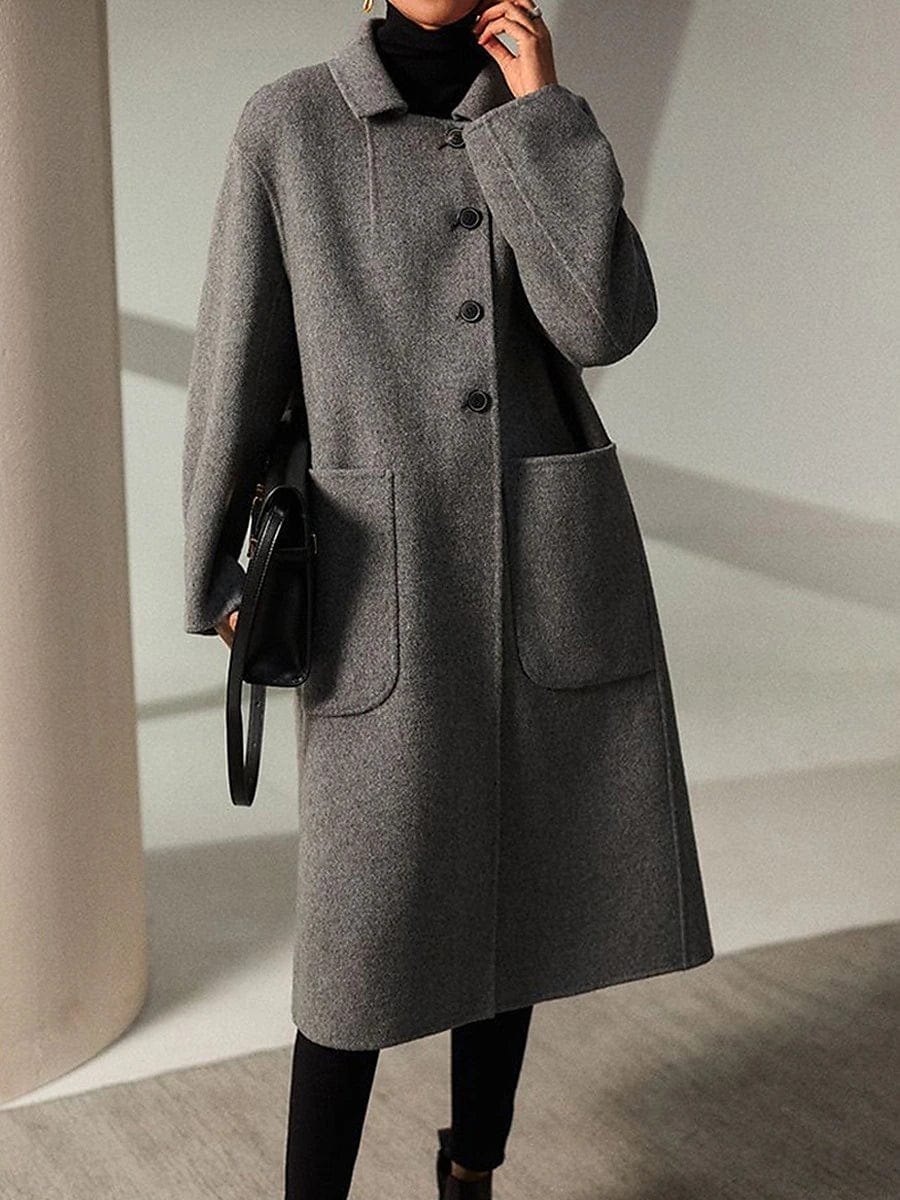 Stylish Women's Long Wool Blend Winter Pea Coat with Pockets