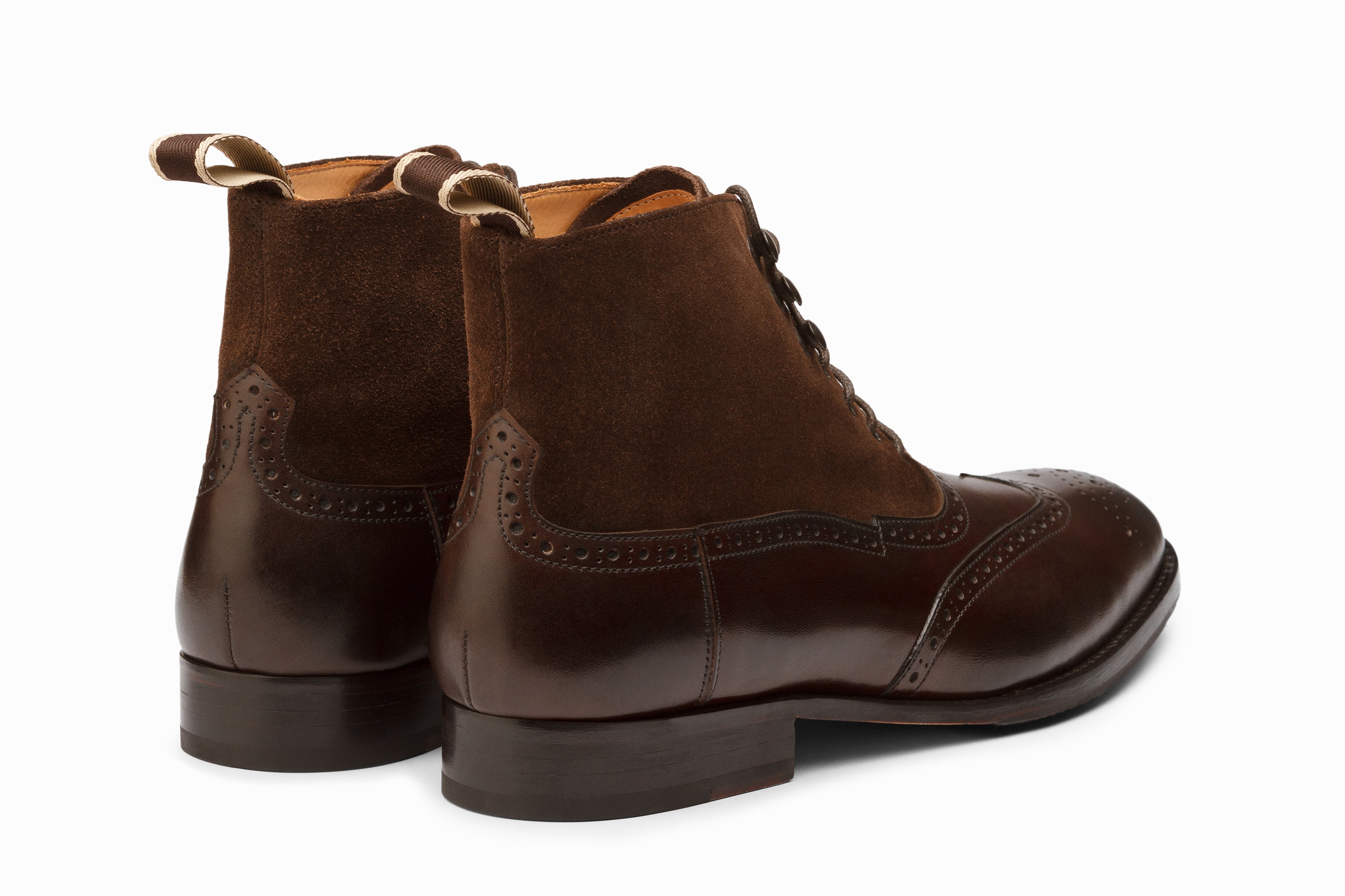 Suede Combination Balmoral Boots - Dark Brown