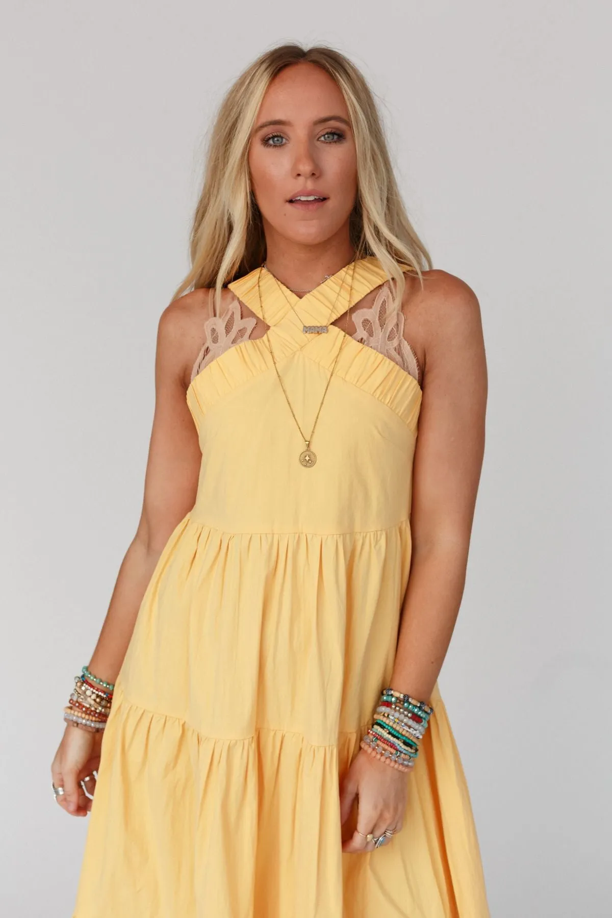 Sun Blissed Tiered Dress - Mustard