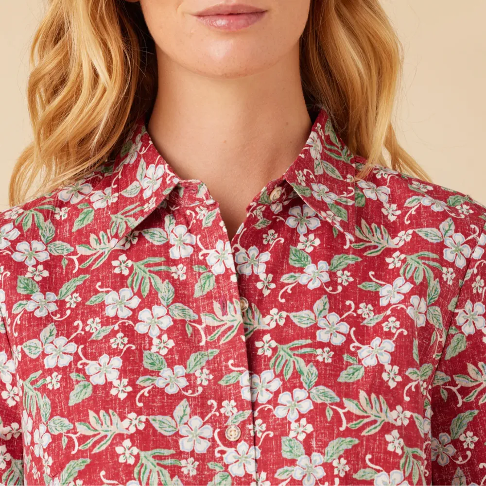 Sweet Plumerias Camp Shirt - Deep Red