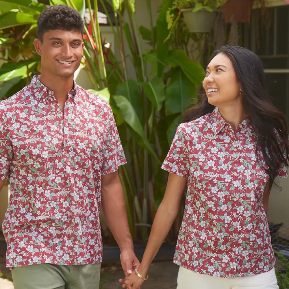 Sweet Plumerias Camp Shirt - Deep Red