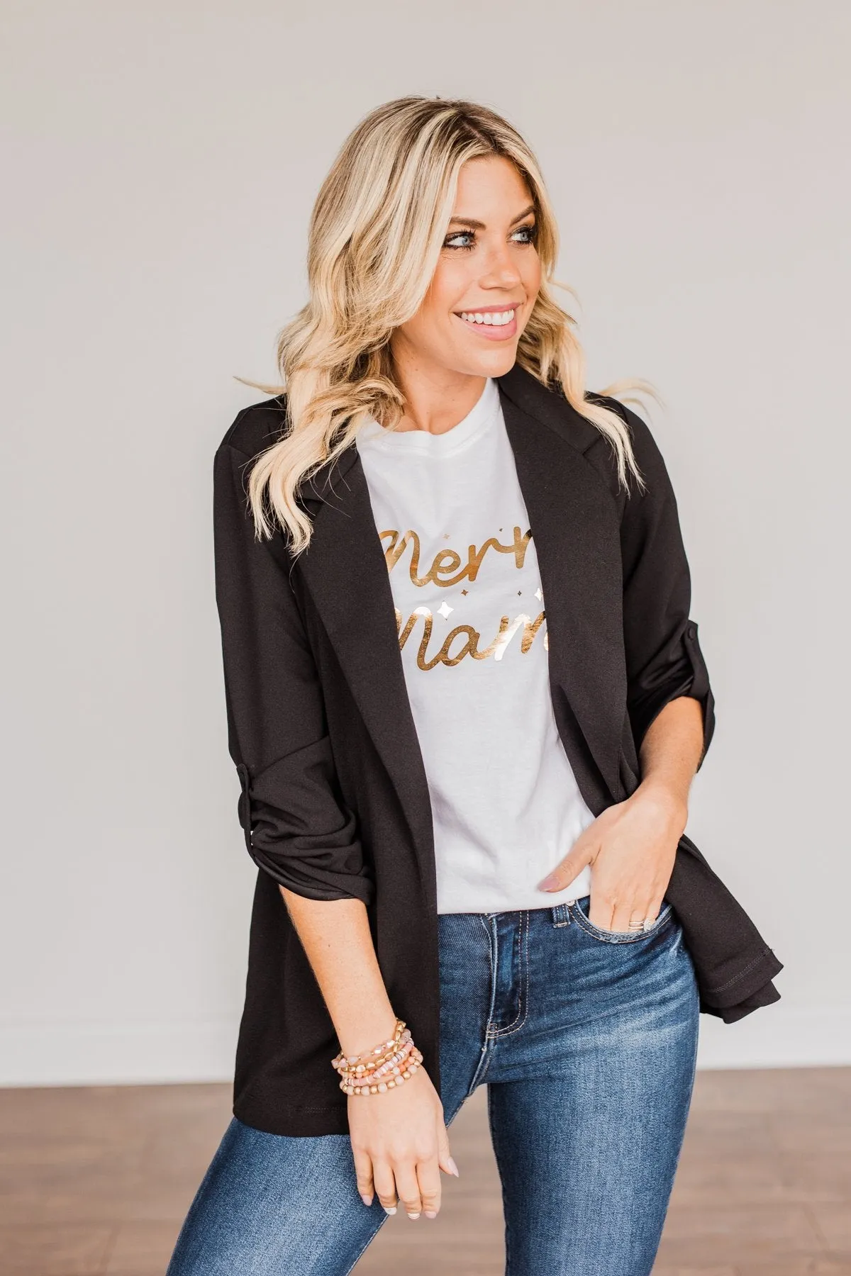 The Sky Is The Limit Long Sleeve Blazer- Black