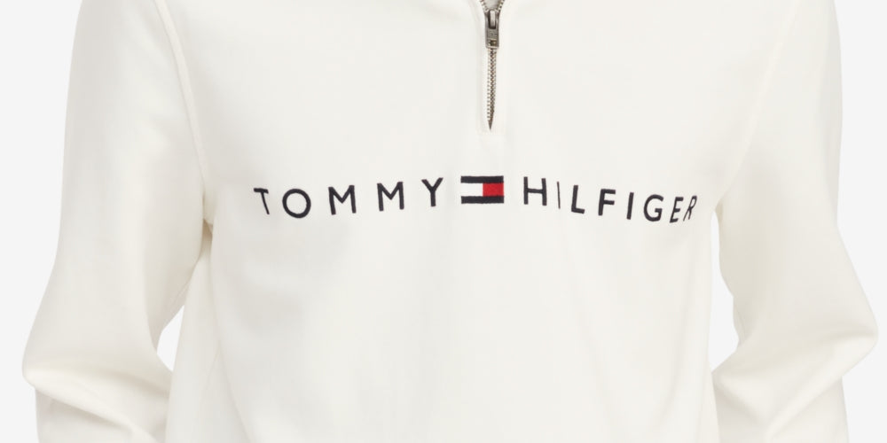 Tommy Hilfiger Men's Logo French Rib Quarter Zip Pullover White Size X-Large