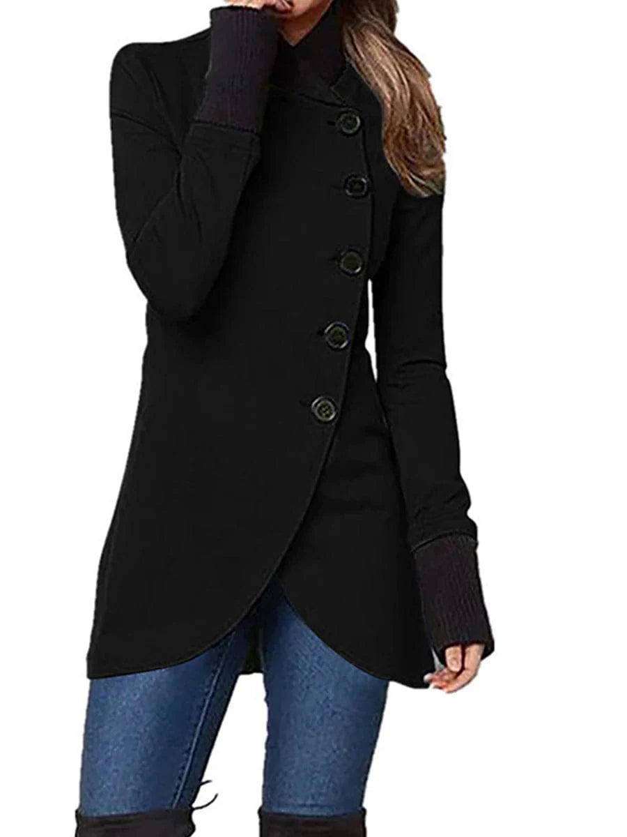 Trendy Women's Windproof Trench Coat with Stand Collar and Slim Fit Long Sleeve