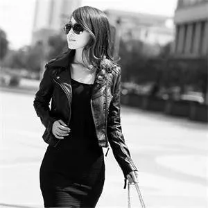 Turn Down Collar Women Leather Jackets Slim PU Leather Motor Jacket for Women Plus Size 2XL SM6