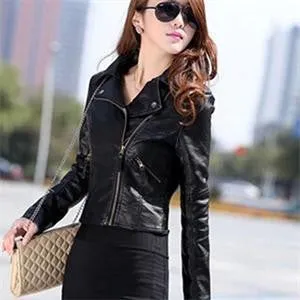 Turn Down Collar Women Leather Jackets Slim PU Leather Motor Jacket for Women Plus Size 2XL SM6