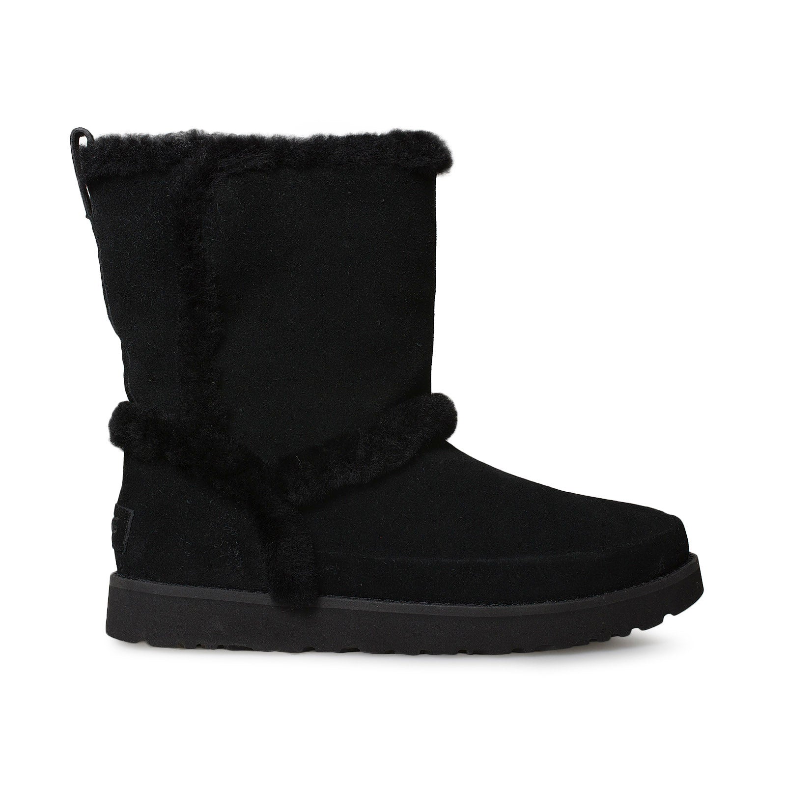 UGG Classic Short Fluff Spill Seam Black Boots - Women's