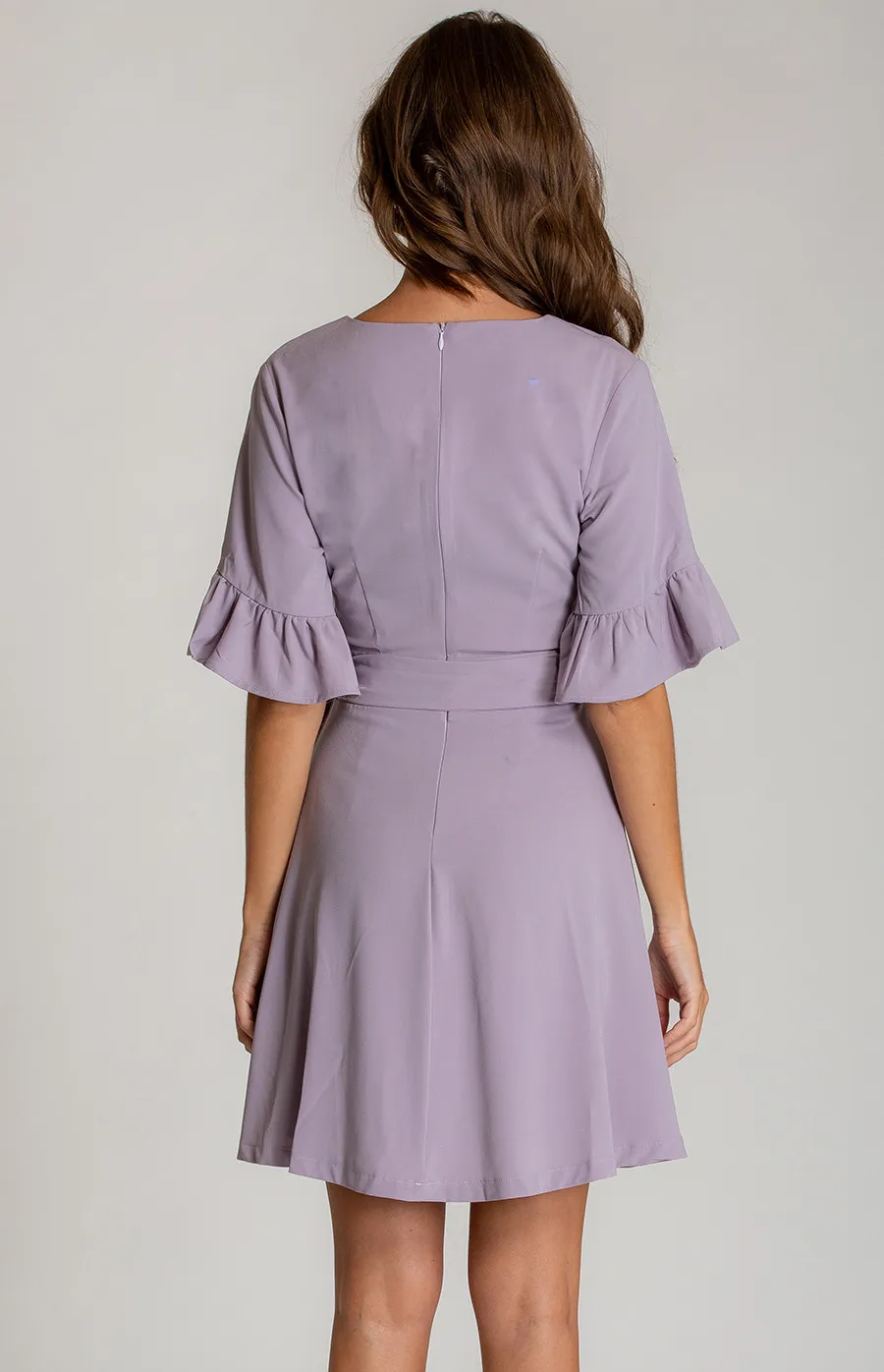 V-neckline Short Sleeve Dress with Ruffle Detail (ADR927B) 