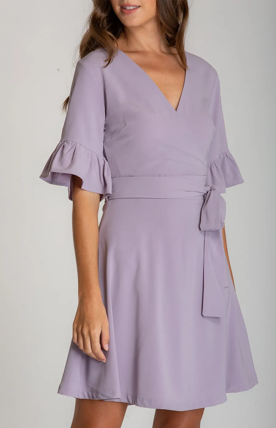 V-neckline Short Sleeve Dress with Ruffle Detail (ADR927B) 