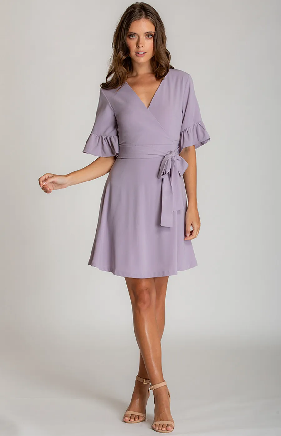 V-neckline Short Sleeve Dress with Ruffle Detail (ADR927B) 