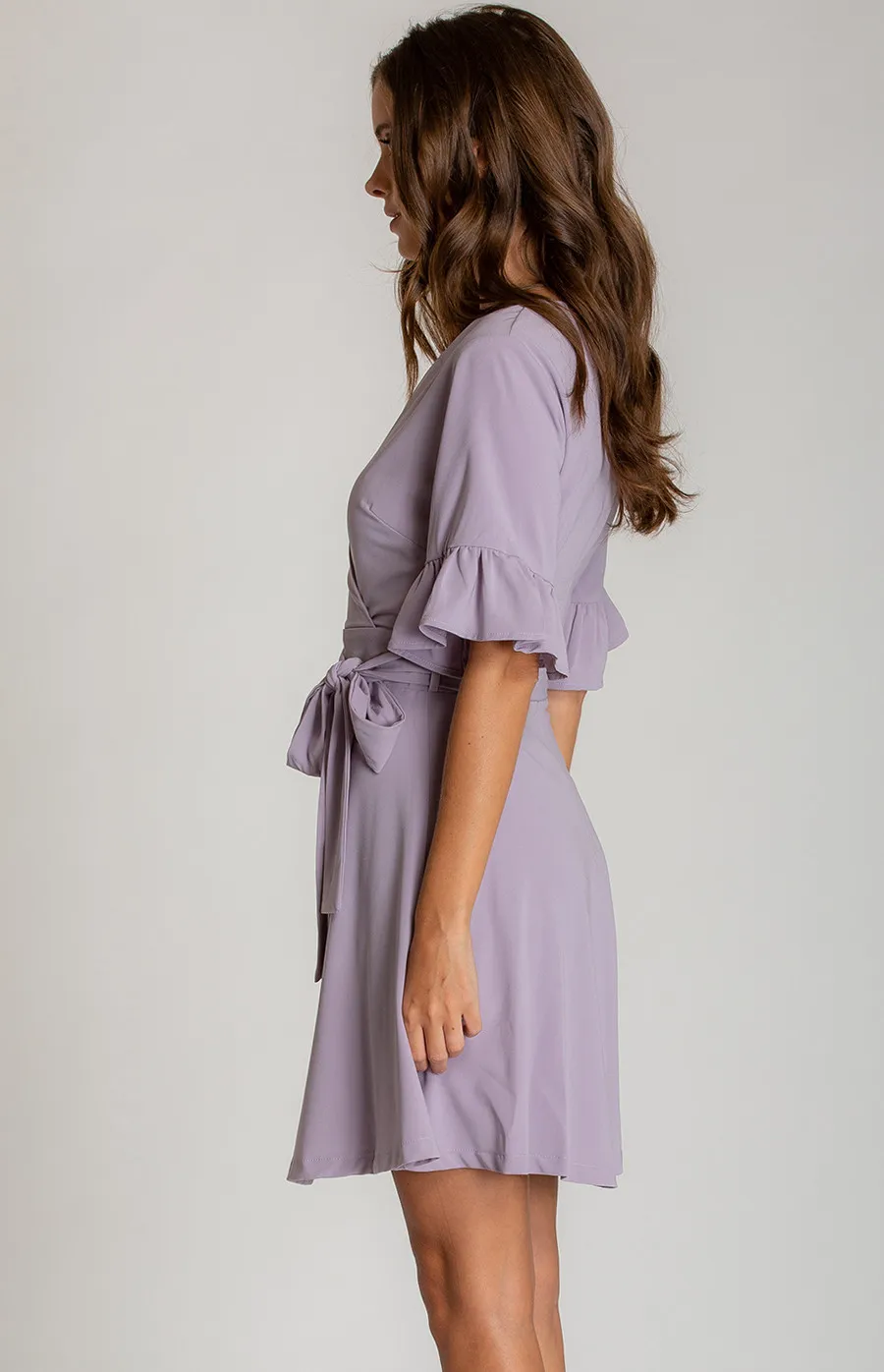 V-neckline Short Sleeve Dress with Ruffle Detail (ADR927B) 