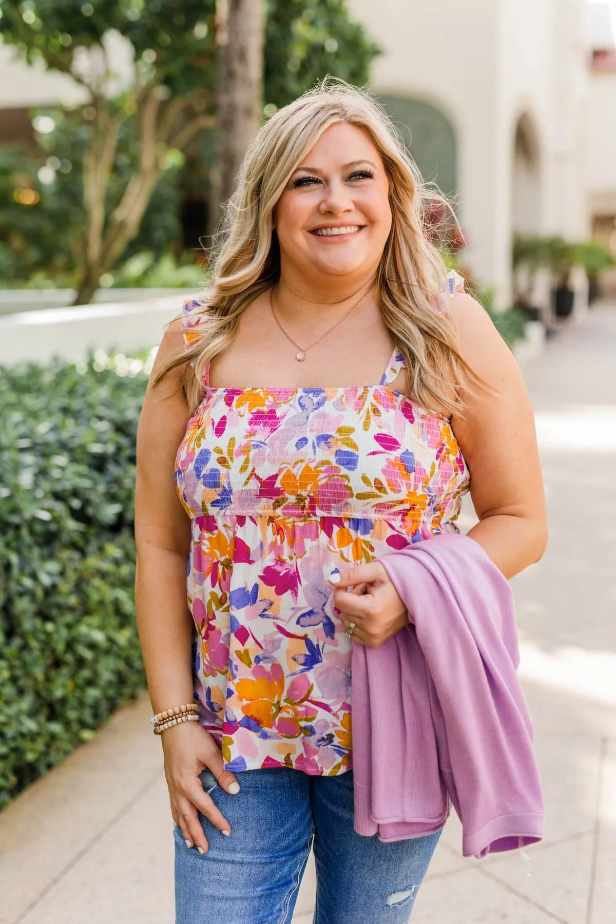 Vacation Every Day Floral Tank- Lavender