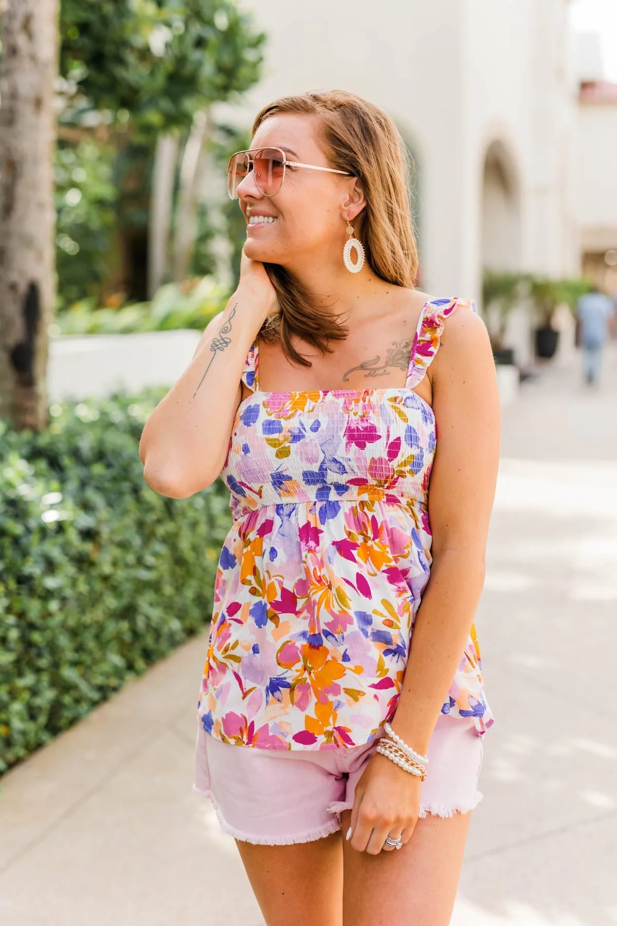 Vacation Every Day Floral Tank- Lavender