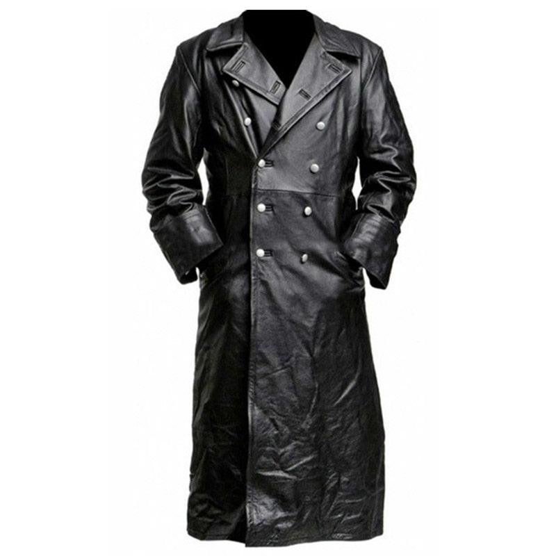 Vintage PU Leather Men's Officer Coat with Buttons