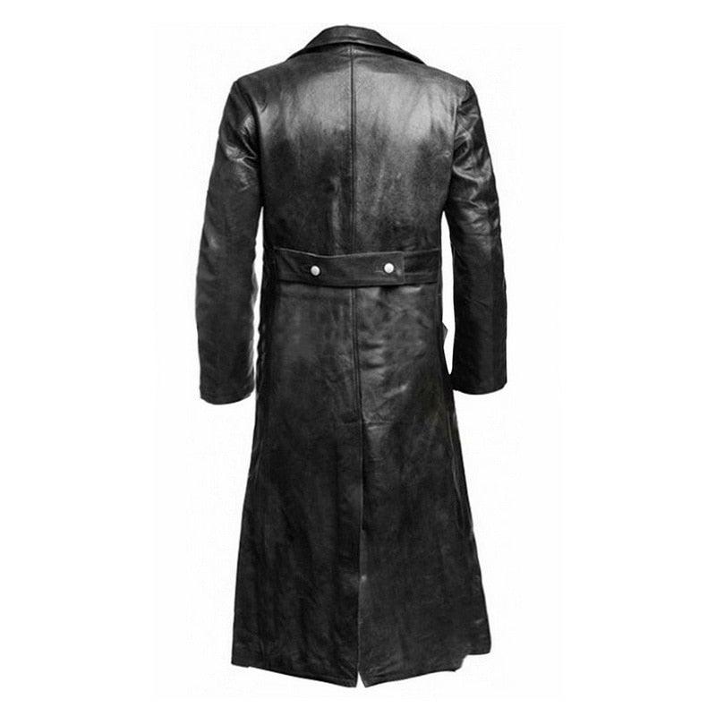 Vintage PU Leather Men's Officer Coat with Buttons