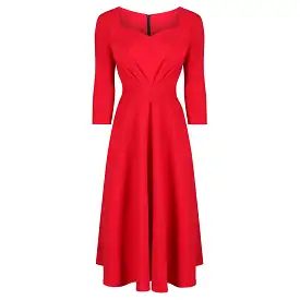 Vintage Red 3/4 Sleeve 50s Swing Dress