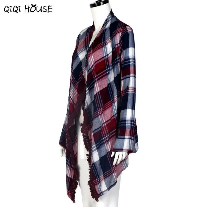 Women Coat Plaid Cardigan Loose Outwear Jacket Casual Long Sleeve Coat Autumn Windbreaker Women Casacas Mujer 2016#C919 SM6