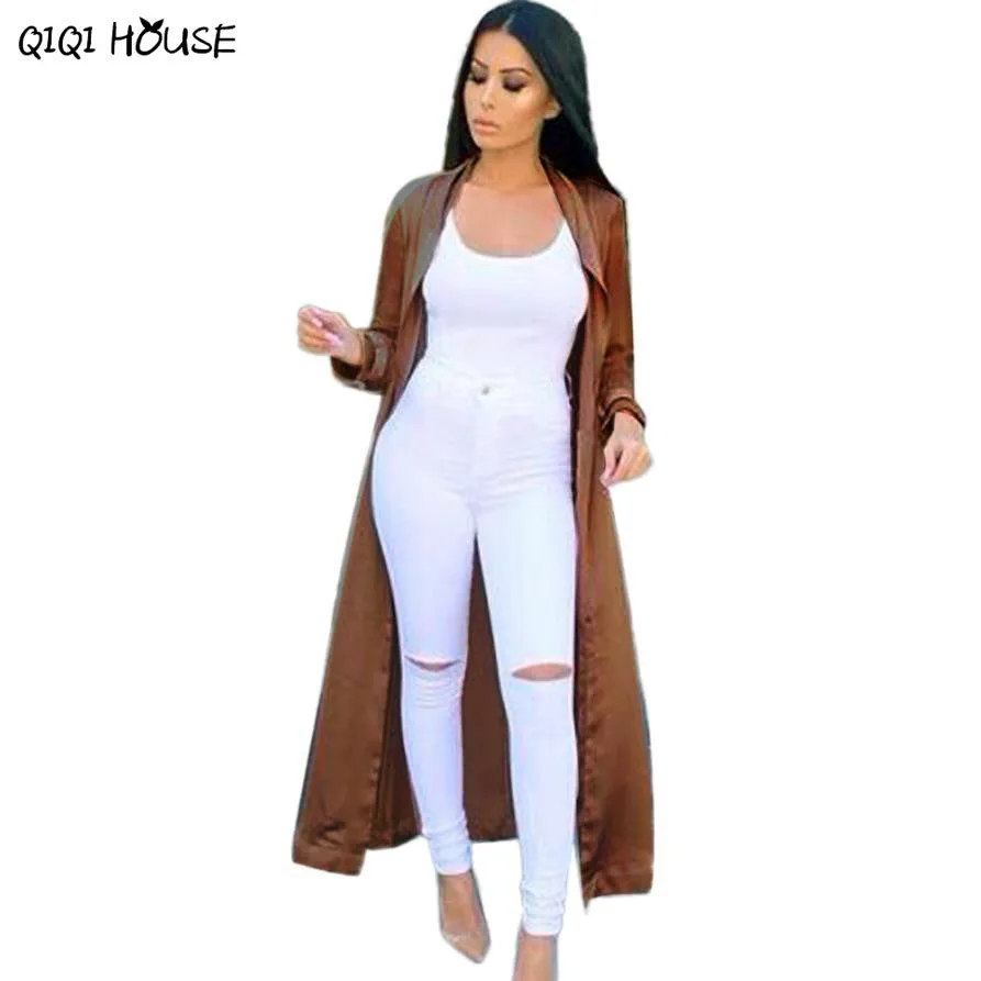 Women Coat Stain Elegant Windbreaker Women Sexy Casual Long Sleev Solid Long Coat Veste Femme#D901 SM6