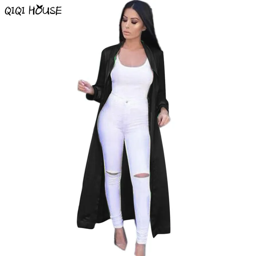 Women Coat Stain Elegant Windbreaker Women Sexy Casual Long Sleev Solid Long Coat Veste Femme#D901 SM6