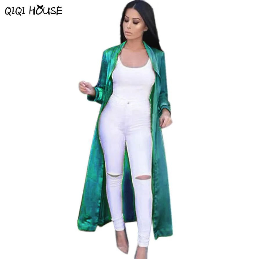 Women Coat Stain Elegant Windbreaker Women Sexy Casual Long Sleev Solid Long Coat Veste Femme#D901 SM6