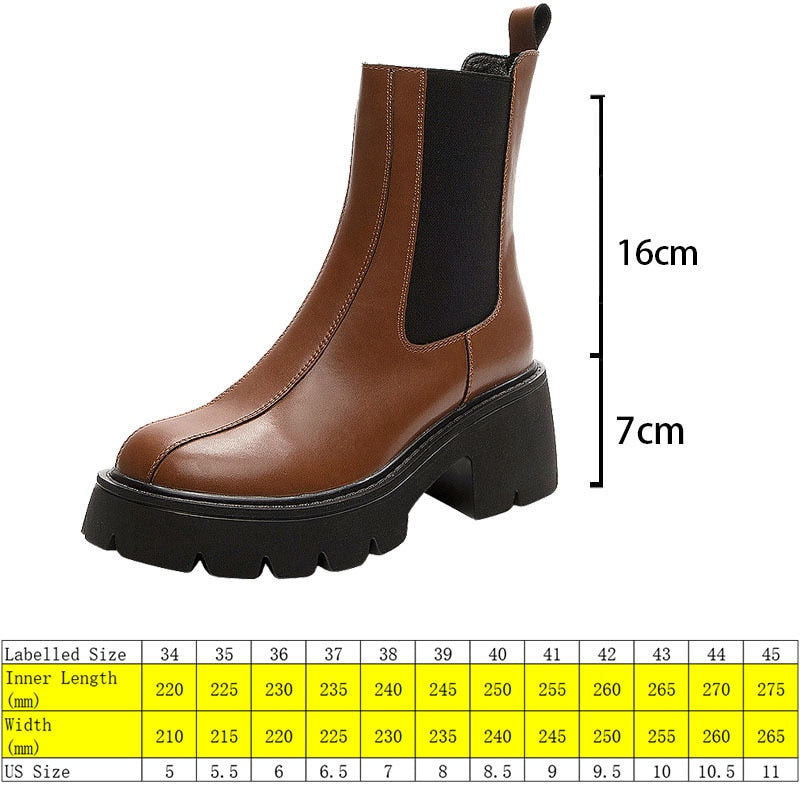 Women's 7cm Genuine Leather Non-Slip Motorcycle Platform Ankle Boots