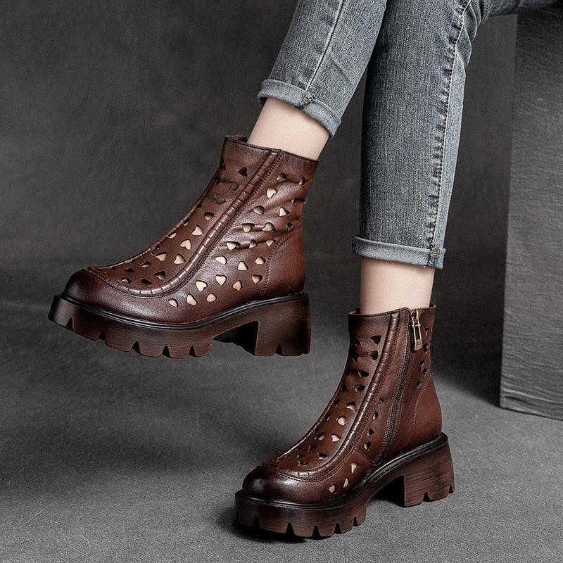 Women's Casual Leather Shoes: LZ428 Hollow Out Boots and Sandals