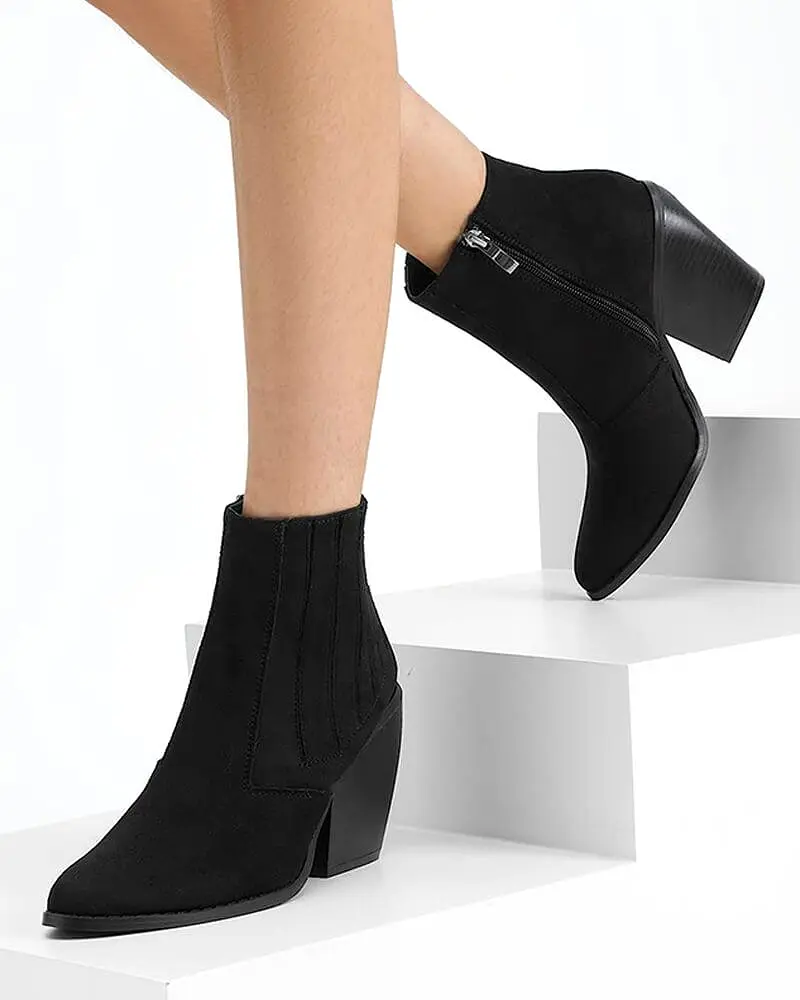 Women's Casual Simple Elastic Band Zipper Chunky Heel Boots