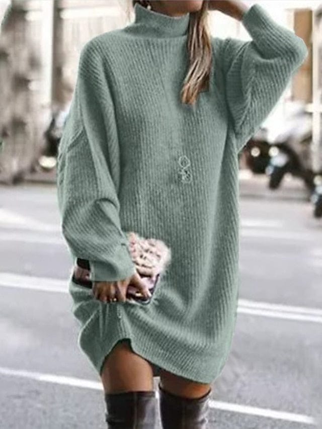 Women's Cowl Neck Sweater Dress with Pocket & 3/4 Sleeves