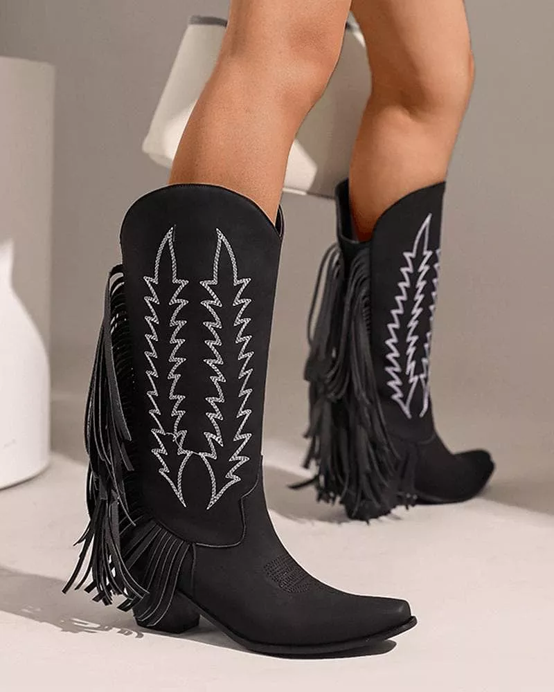 Women's Web celebrity style Embroidery Tassel Boots