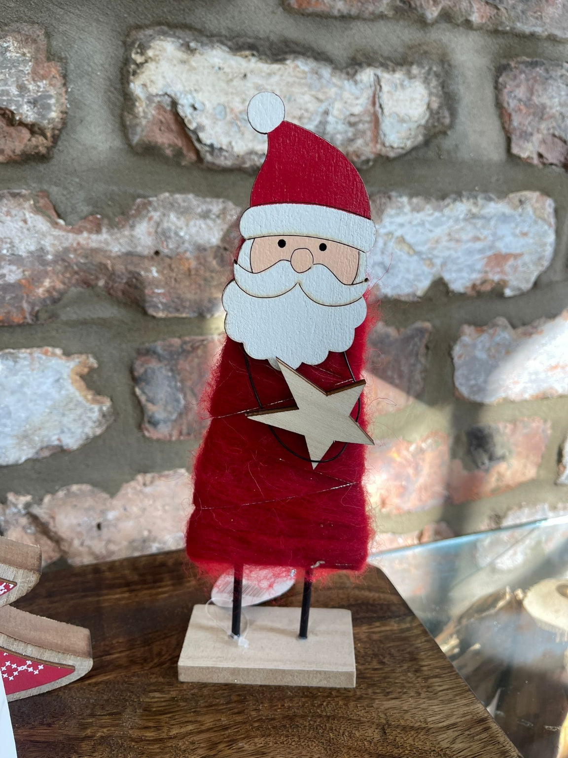 Wooden Santa With Red Wool Coat