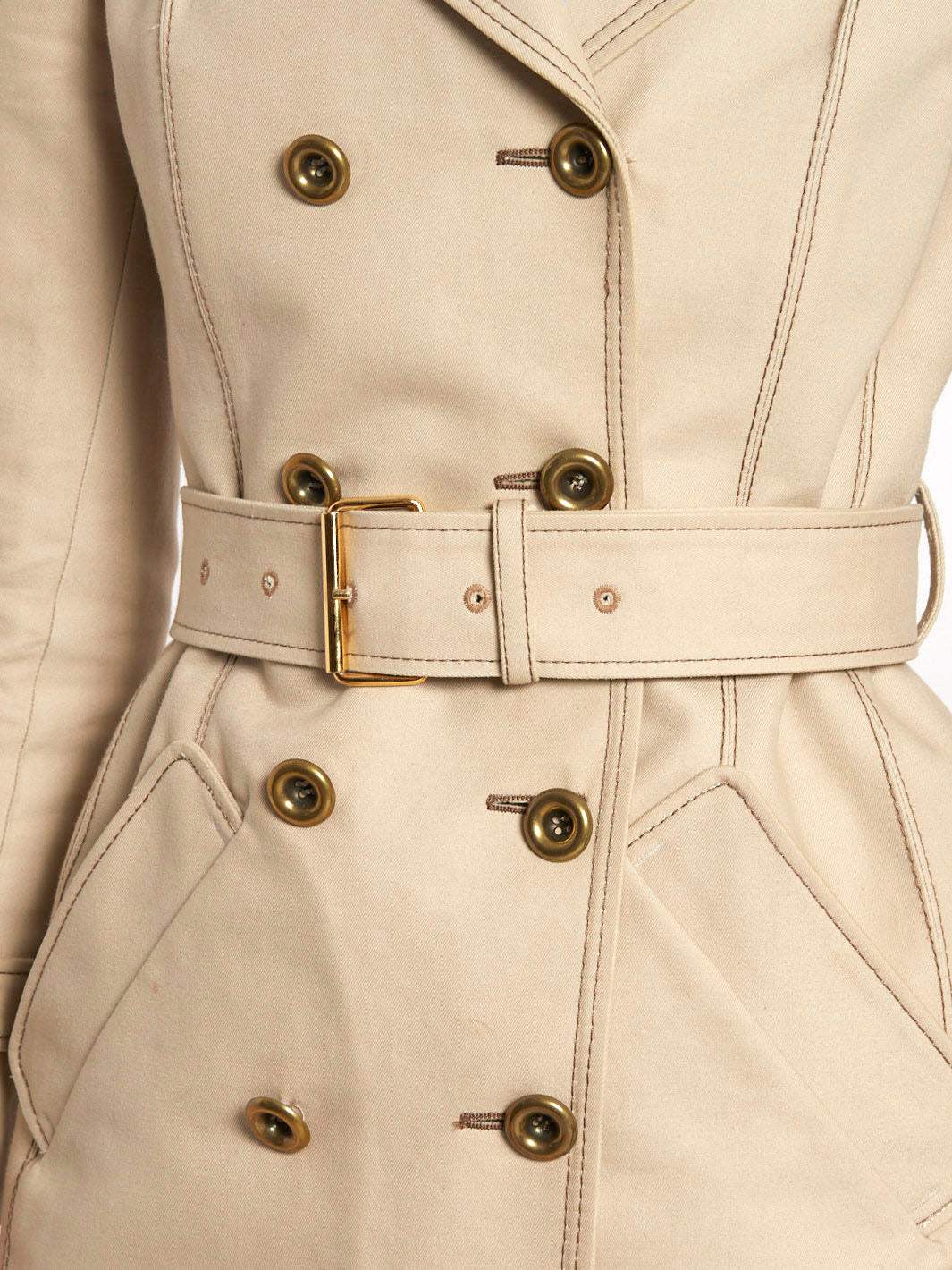 Y2K Balenciaga trench coat in beige with contrasting stitching.